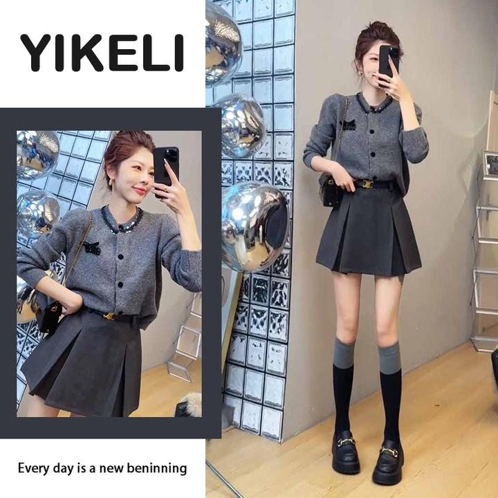 秋季穿搭一整套女2024新款韩版高级感时尚轻熟风上衣短裙两件套潮