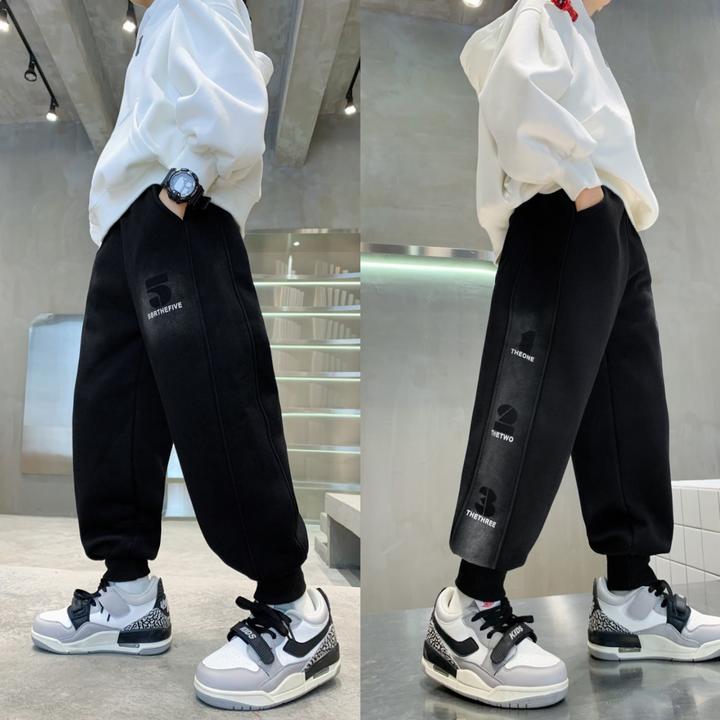 新【加绒】儿童针织做旧秋冬款中大童宽松运动裤LenKid- 数字123