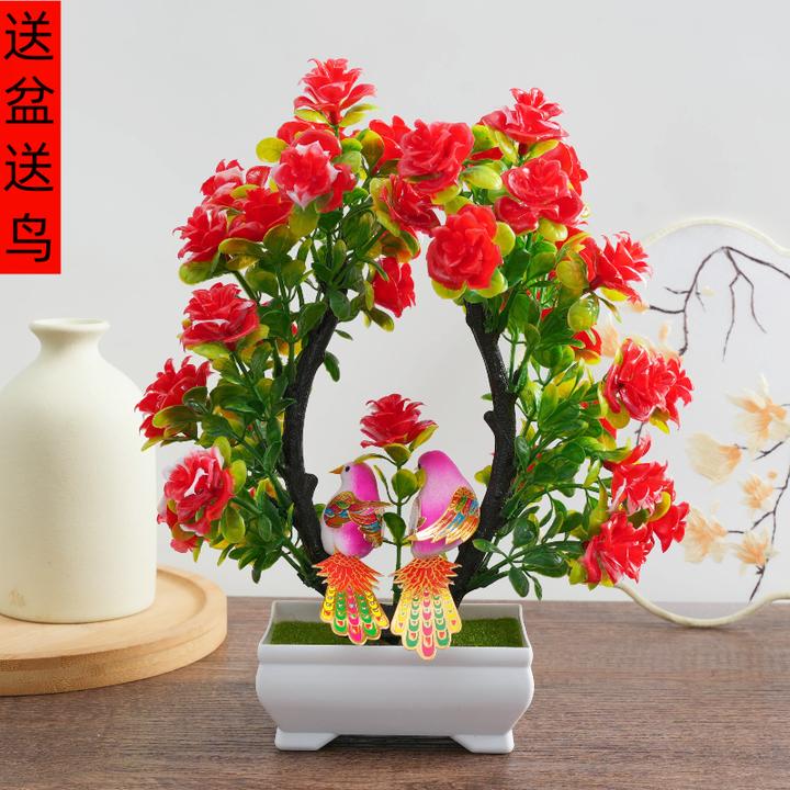 高档假花手工婚房装饰客厅酒柜办公桌茶几玄关塑料花小盆景摆件