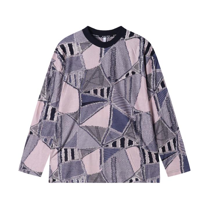 秋冬新款男士拼接格纹格子设计圆领百搭时尚款长袖复古小众卫衣