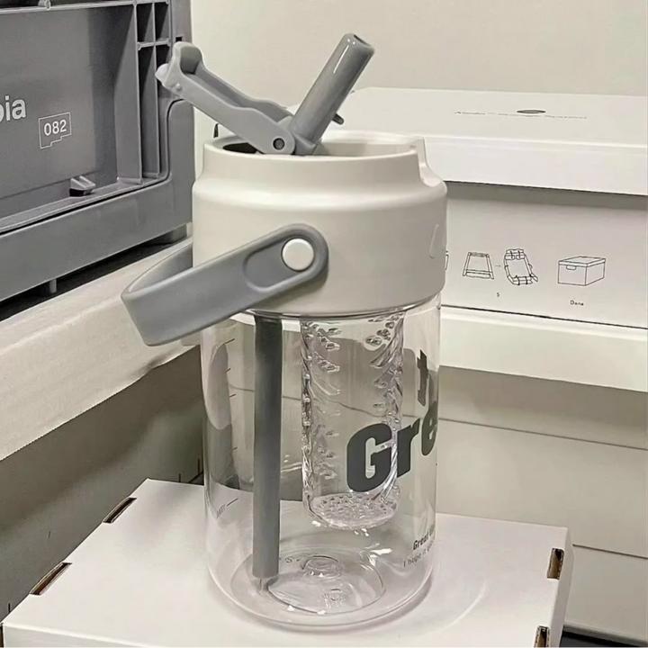 水杯女生高颜值随身杯透明大容量便携吸管杯咖啡杯子带盖夏带吸管