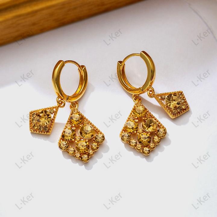 铜合金合成锆石耳饰 【雅丹风】秋冬新款满钻几何耳坠时尚耳环1301