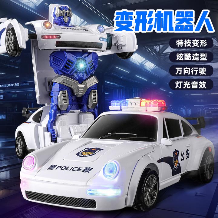 电动特技变形汽车机器人男孩音乐警车益智玩具车3儿童2-5岁小汽车