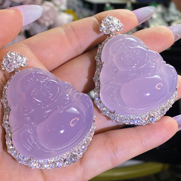 吊坠925银锆石 S925银镶嵌合成锆石紫色手工雕刻佛公吊坠弥勒佛