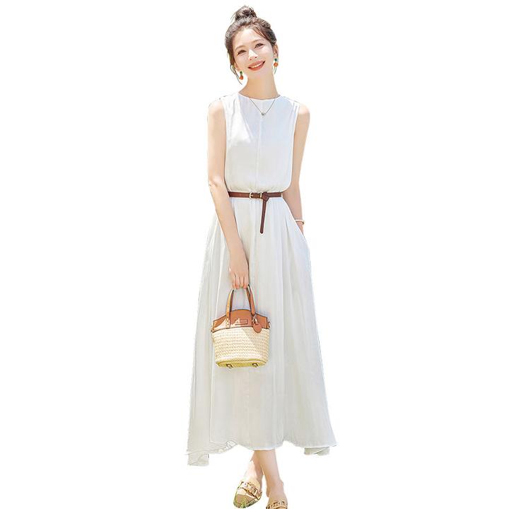 丝柏舍2024夏装新款女装简约纯色连衣裙收腰无袖背心裙S42B1215L