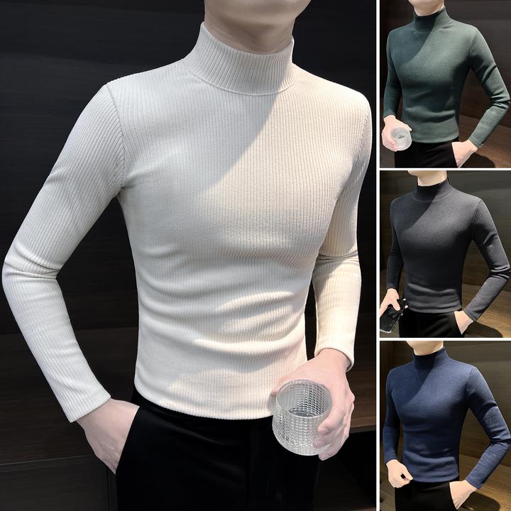 半高领条纹毛衣男款爆款2025新款秋季配西装的男士内搭针织打底衫