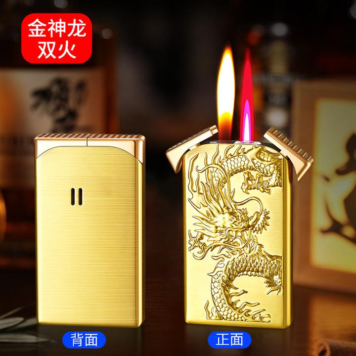 8819-1浮雕神龙打火机直冲防风蓝焰充气打火机