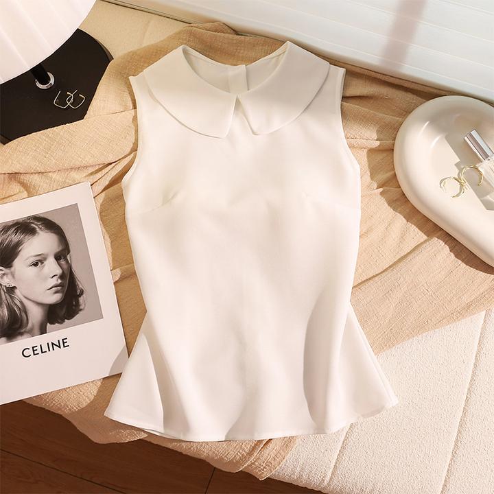白色背心女内搭春夏季宽松娃娃领翻领无袖修身背心西装打底衫上衣