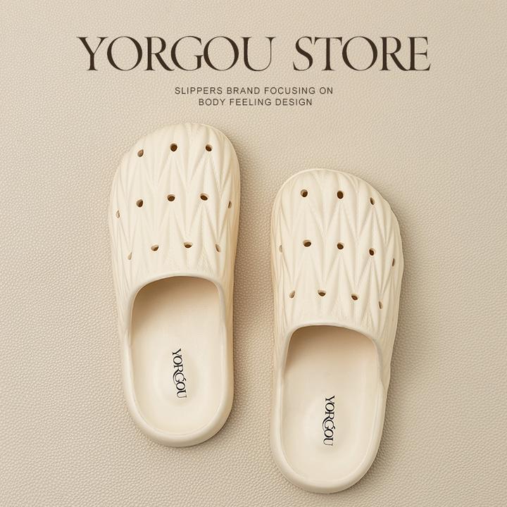 远港褶皱洞洞鞋女款夏季办公室透气防滑软底防臭户外穿沙滩凉拖鞋