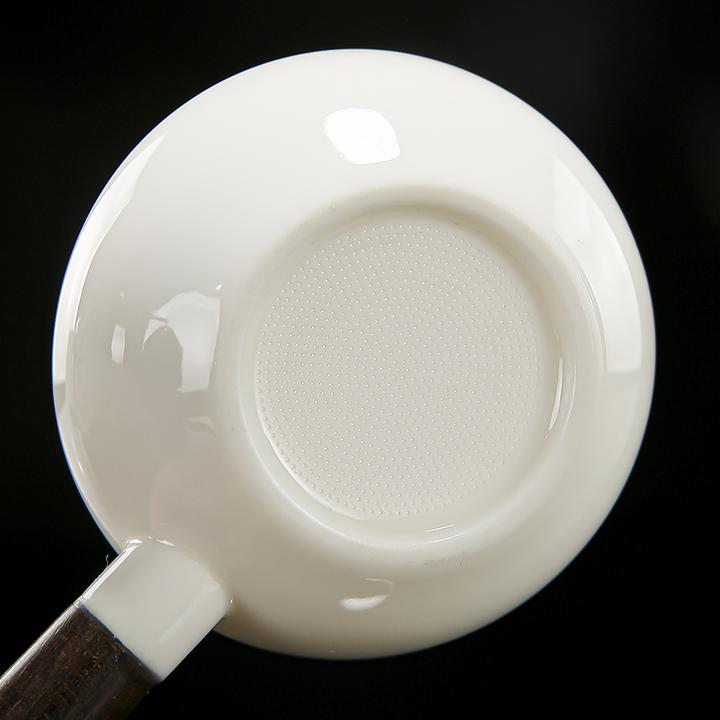 中式纯色羊脂玉带把防烫茶漏木柄全瓷滤网创意不烫手过滤器茶配件