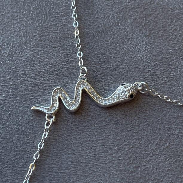 坠链均足银 足银990锆石灵蛇项链气质轻奢时尚百搭手工镶嵌简约