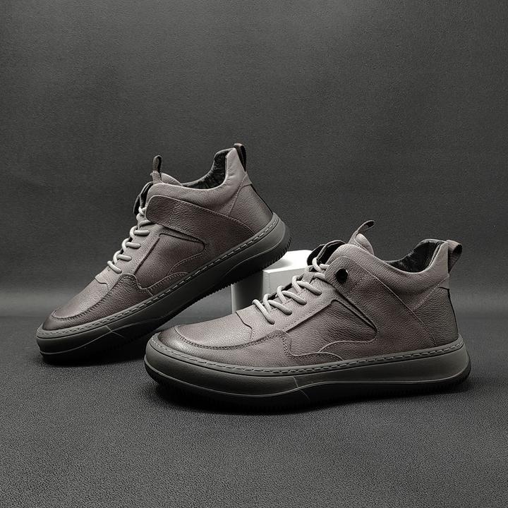 欧洲站男鞋冬季加绒头层牛皮休闲鞋子男款个性运动板鞋男百搭潮鞋