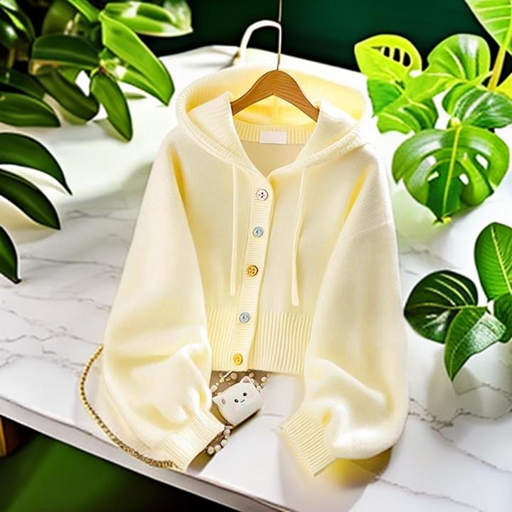 韩系穿搭复古软糯慵懒高级感超好看针织开衫秋冬连帽毛衣外套女秋