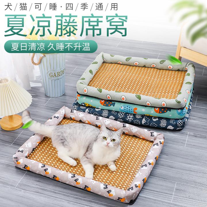 厂家直销宠物夏季凉席窝小猫窝藤编凉席泰迪狗床猫窝小狗降温床垫