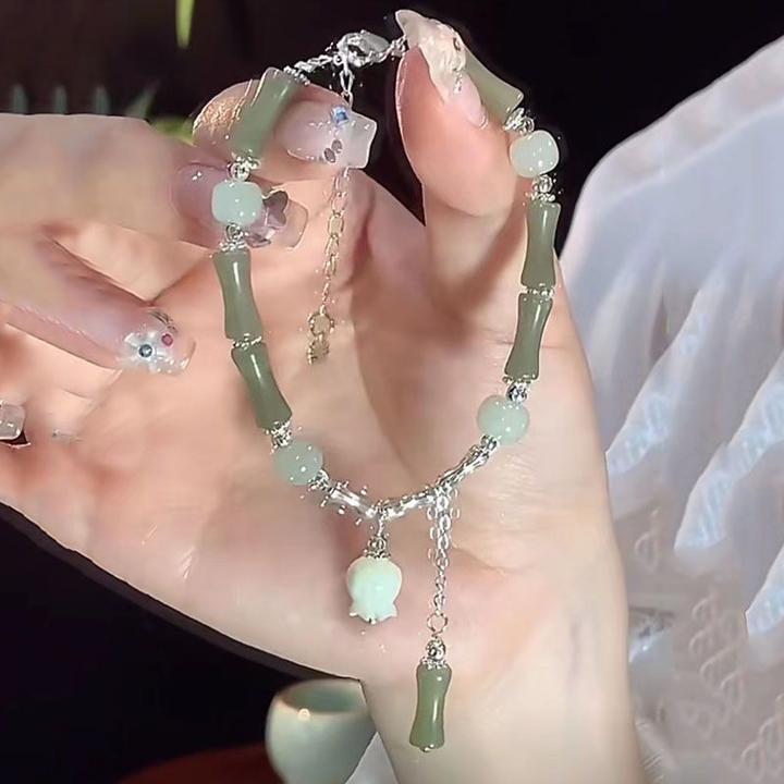 合金树脂手链 中国风铃兰花竹节手链新中式女时尚宫古风轻奢