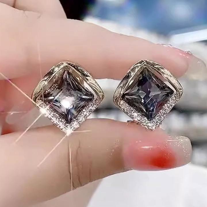 锌合金仿水晶耳饰 新款耳环网红气质时尚百搭耳钉高级感菱形耳饰