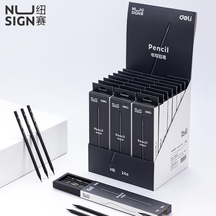 得力纽赛黑木铅笔六角铅笔书写考试答题标记舒适黑色颜色签名高端