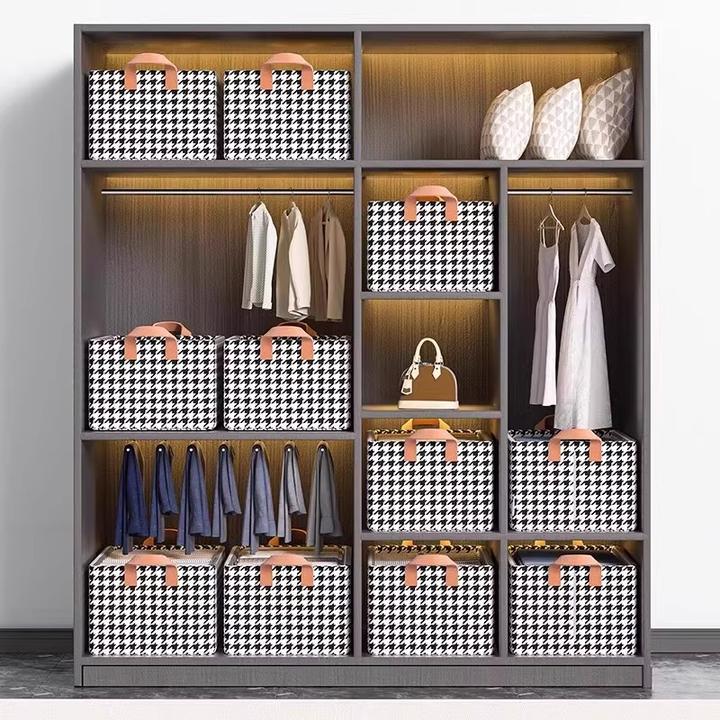 5个装千鸟格衣物裤子整理箱超大容量收纳筐家用储物盒衣柜收纳箱