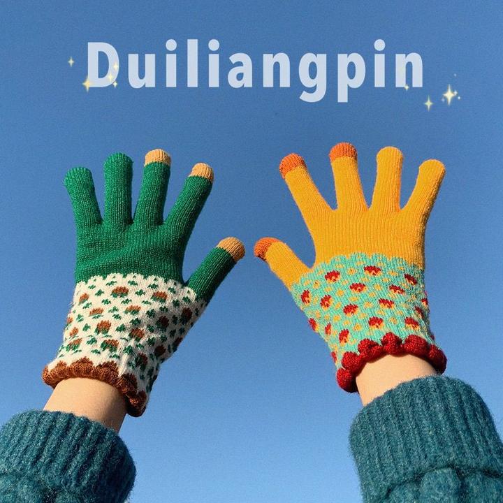 触屏保暖手套冬天女ins可爱加绒保暖防寒软妹骑车学生五指秋冬季