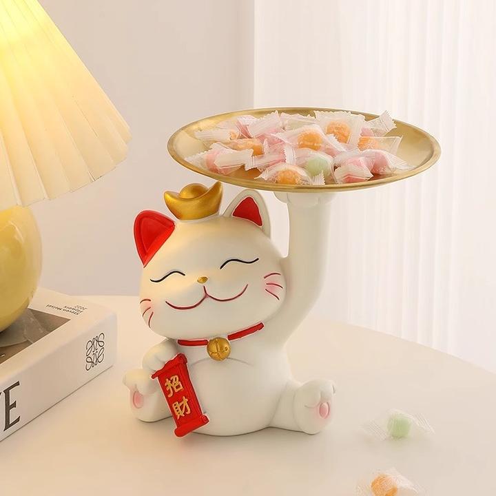 招财猫装饰糖果盘子轻奢入宅酒店吧台水果盘摆放零食盘工艺品礼物