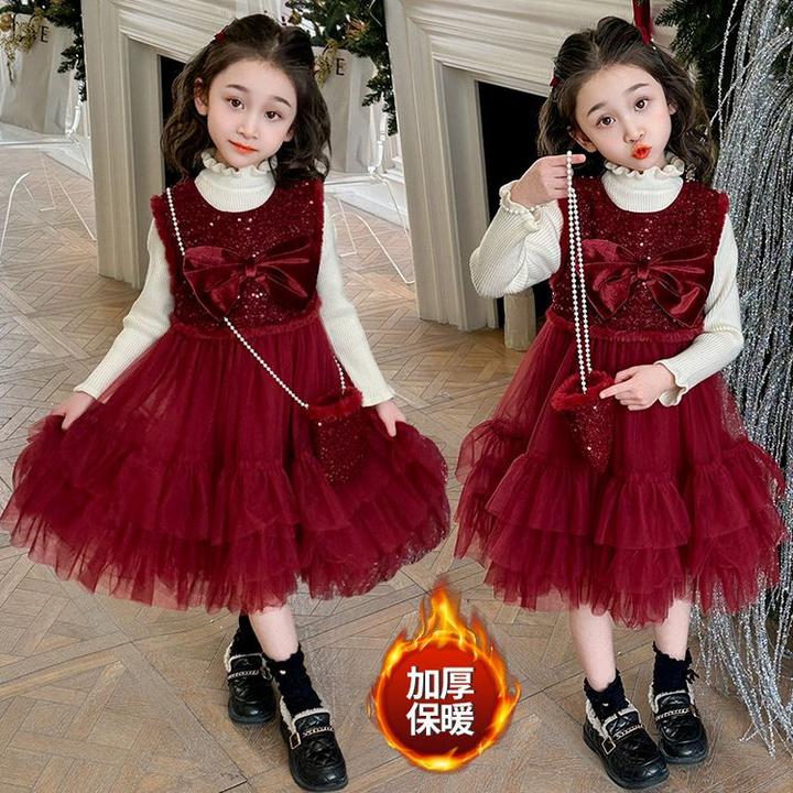连衣裙女童公主裙加绒加厚保暖秋冬儿童裙子礼服洋气宝宝