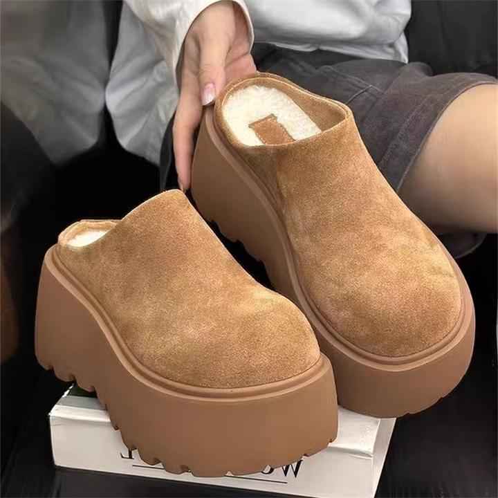 厚底增高勃肯鞋加绒包头半拖鞋女外穿2024新款秋冬季一脚蹬博肯鞋
