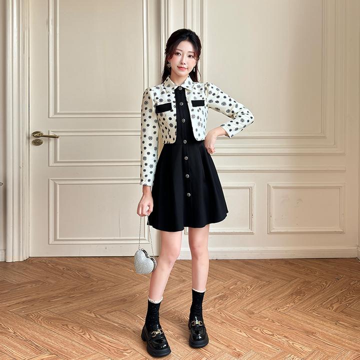 88215小香风连衣裙2024新款法式假两件a字气质小个子高级感裙子