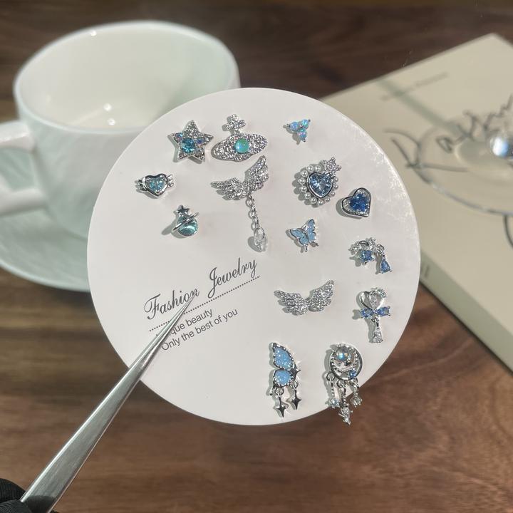 钛钢耳饰 钛钢耳钉0.8mm粗蓝色系列精致绝美养耳洞洗澡睡觉免摘