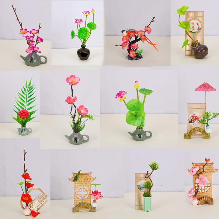 酒店摆盘装饰花创意小屏风摆件菜品摆盘装饰点缀仿真荷花梅花盘式