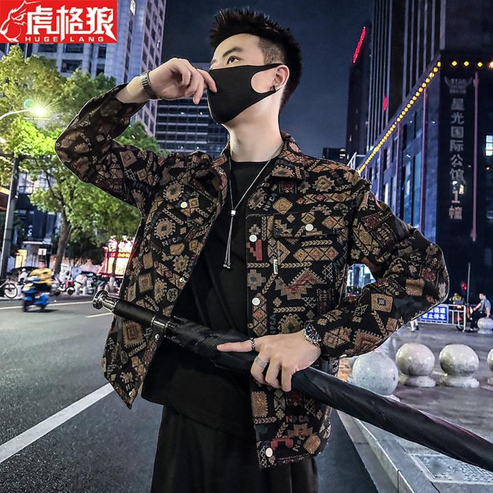 2025春秋翻领牛仔外套男潮流民族风牛仔衣夹克高级感休闲上衣褂子