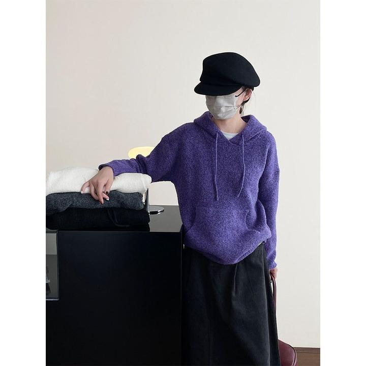 可盐可甜~糯叽叽羊毛圈圈纱连帽针织衫女24秋冬宽松毛衣MB656