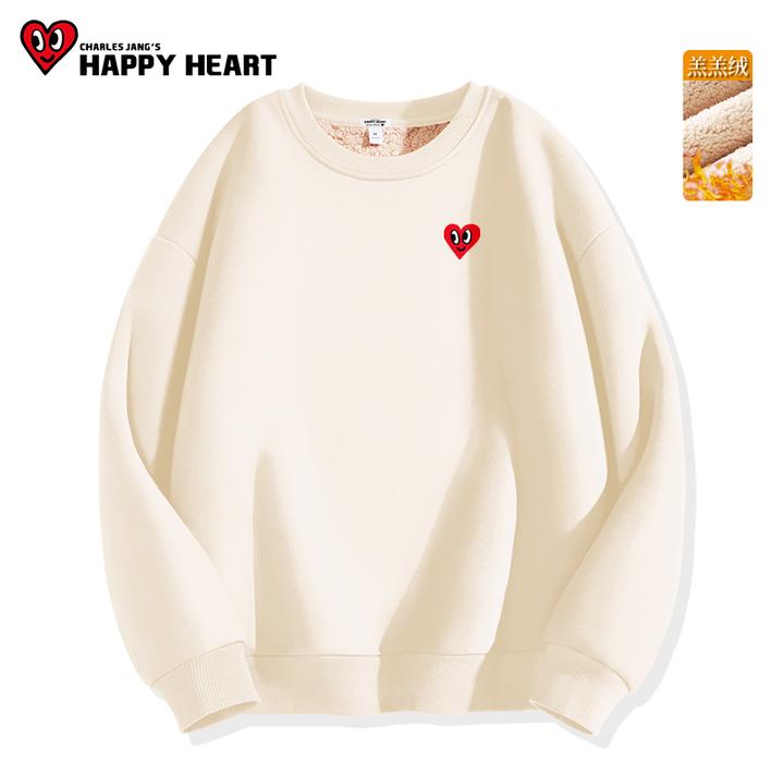 查尔斯桃心羊羔绒卫衣女秋冬新款2024爆款圆领宽松情侣装加绒上衣