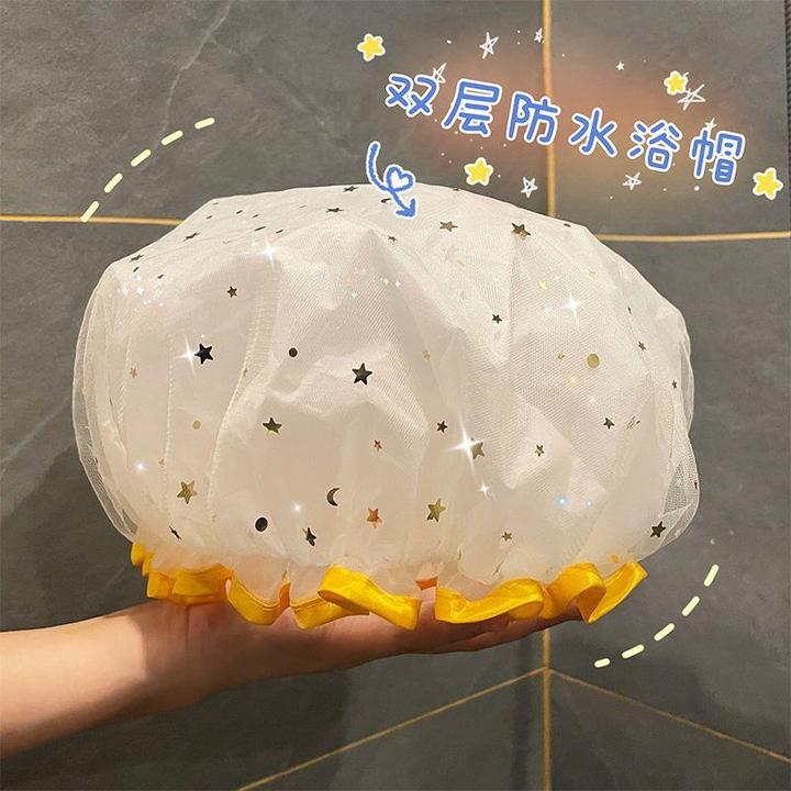 双层浴帽防水新款洗澡洗浴帽女化妆厨房油烟防尘头套成人加厚头罩