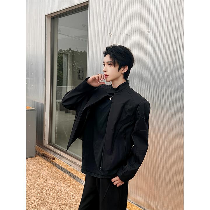 黑色垫肩行政夹克男春秋款高级感痞帅发型师穿搭cleanfit短款外套