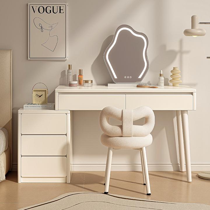梳妆台卧室简约现代2024新款奶油风小户型化妆桌床头柜化妆台一体