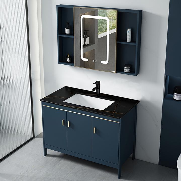 岩板太空铝浴室柜轻奢简约化妆室洗漱台智能一体洗手脸面盆柜组合
