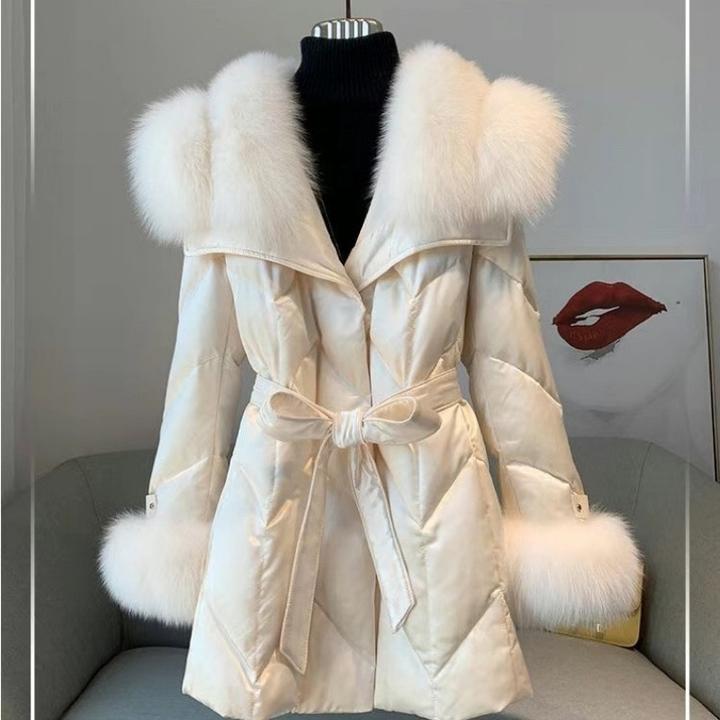 羽绒服女 进口狐狸毛披肩领皮草羽绒外套中长款年轻时尚保暖