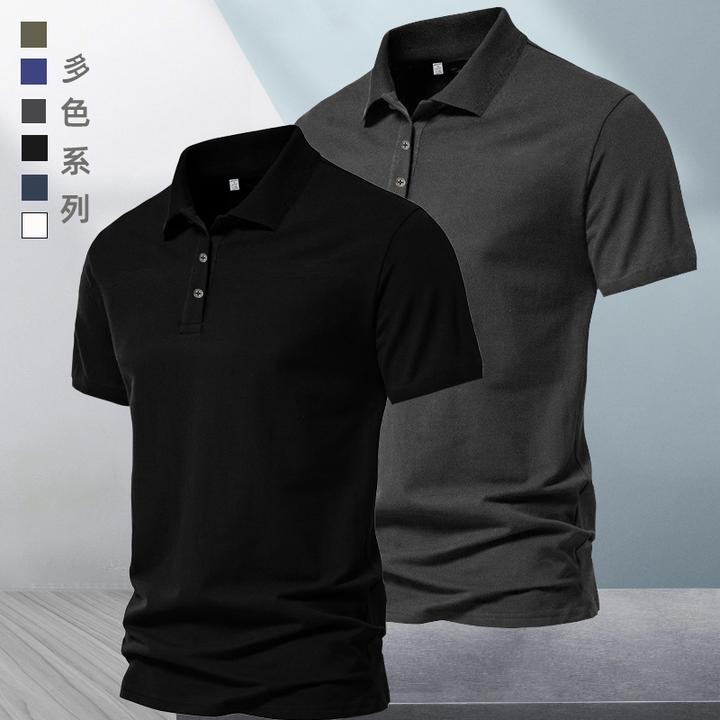 复古polo衫纯色夏季潮流休闲黑色翻领半袖男士重磅短袖t恤 商务衫