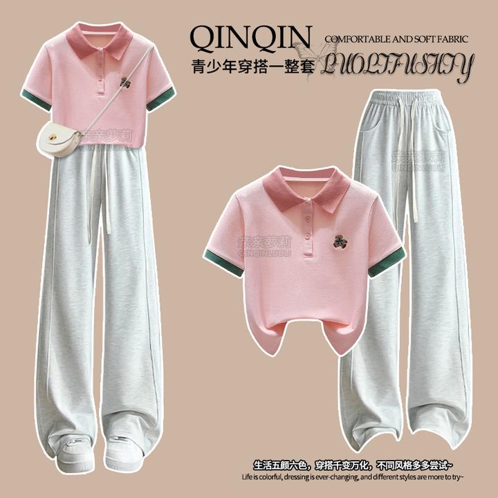 女童夏季阔腿裤套装2025新款短袖T恤12-15岁初中生休闲长裤两件套