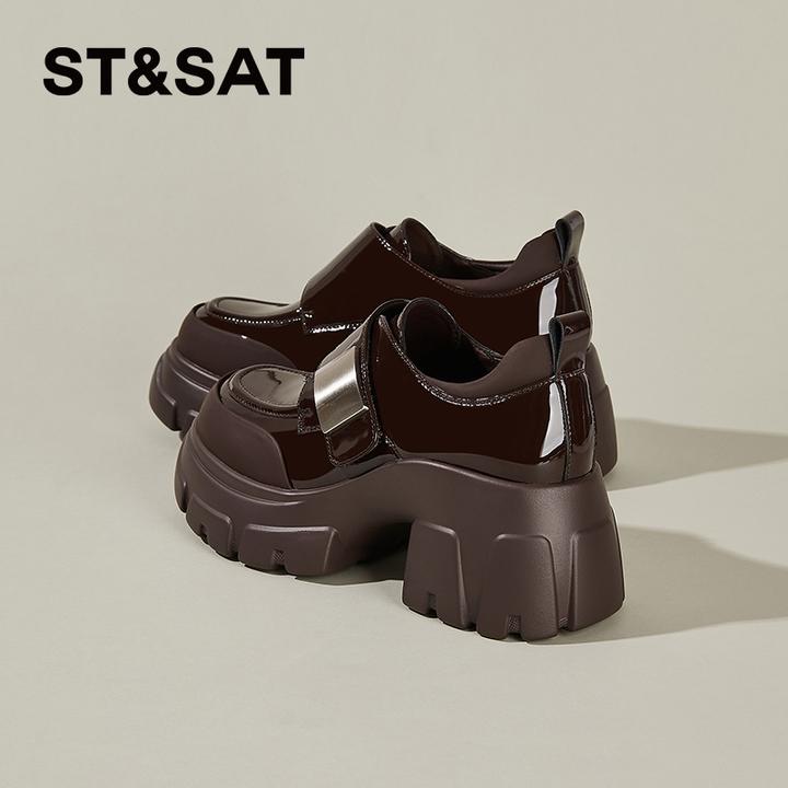 星期六真皮舒适松糕鞋2024秋冬新款厚底增高乐福鞋高跟休闲小皮鞋