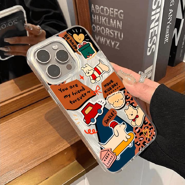 ins风复古涂鸦小狗适用iphone13/16手机壳苹果15promax高颜值14女