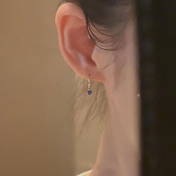 锆石耳饰新中式半入夏冷淡风天蓝色水滴耳扣轻奢小众银古风