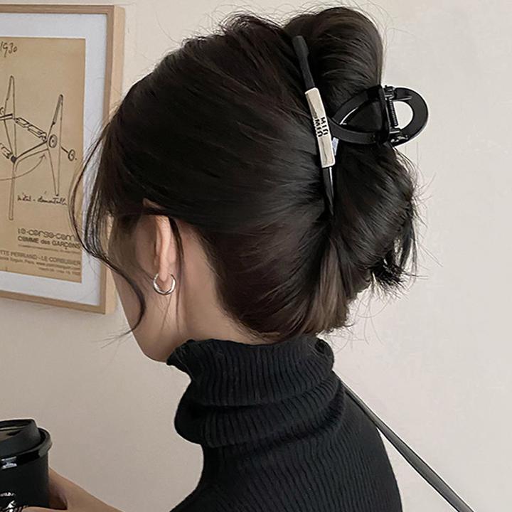 韩系字母交叉黑色大号发夹女2024新款后脑勺盘发抓夹高级感鲨鱼夹