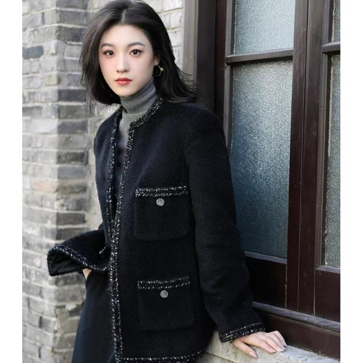 秋冬装新款大码女装韩版编织粗花呢休闲显瘦外套上衣