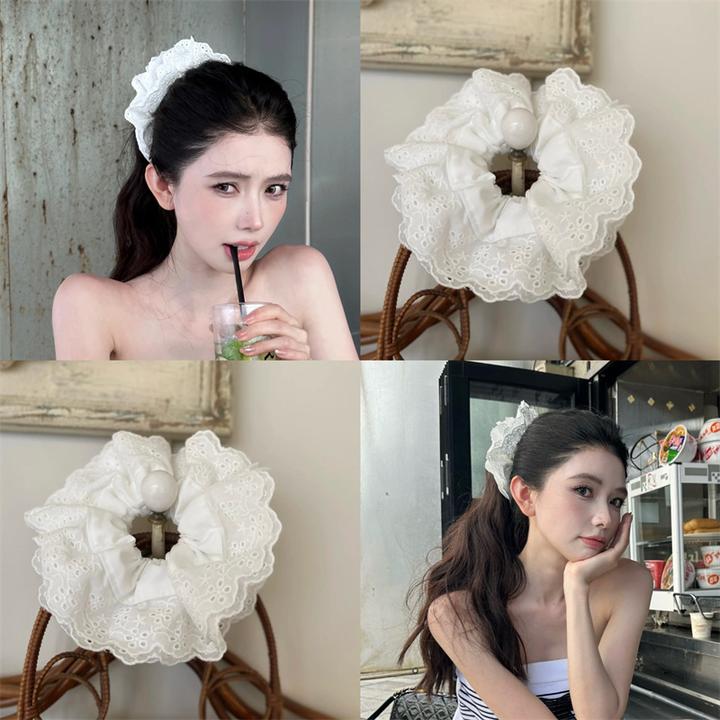 韩系甜美四层蕾丝花边发圈法式浪漫镂空大肠圈发饰扎发超大发绳女