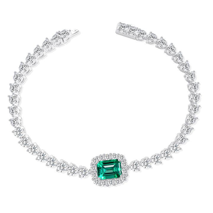 培育祖母绿B3223【苍苍】镶嵌长方木佐绿经典百搭满钻手链