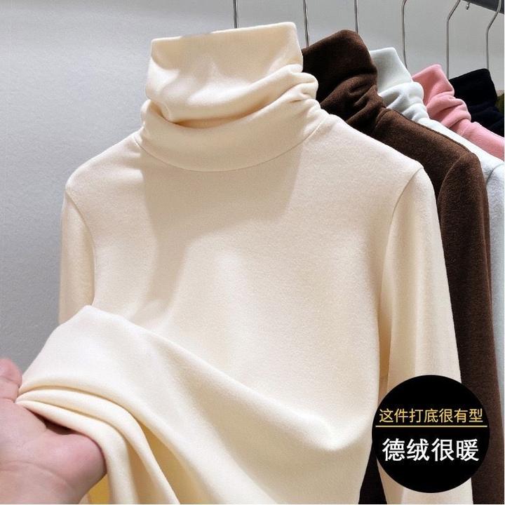 双面德绒高领打底衫女秋冬新款柔软亲肤弹力一体绒磨毛上衣女T恤