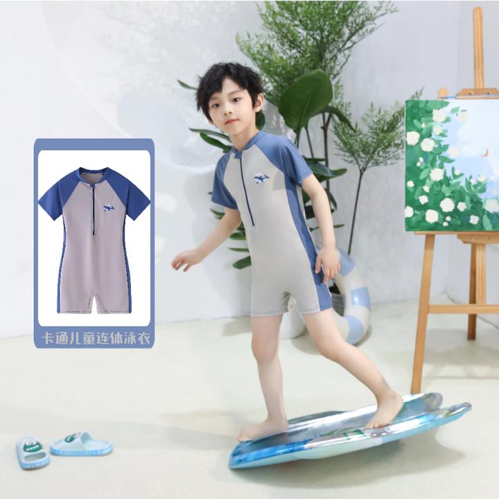 儿童连体短袖泳衣男童夏季可爱鲨鱼防晒速干泳装宝宝男孩WZ015