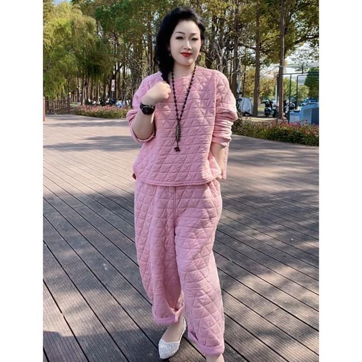 欧洲站2024秋季新款时尚百搭休闲圆领上衣女高腰阔腿裤两件套潮