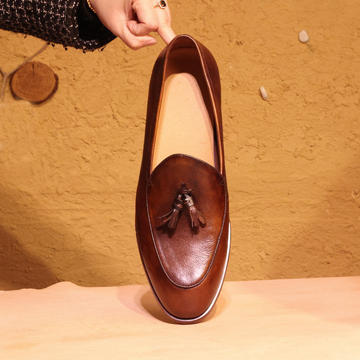 【原创手工】流苏乐福鞋男士休闲商务真皮透气皮鞋一脚蹬开车鞋男